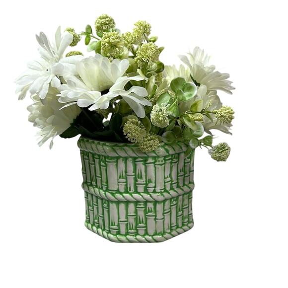Mid-Century McCoy Bamboo Pottery Planter green white vintage 1970s - Picture 1 of 7